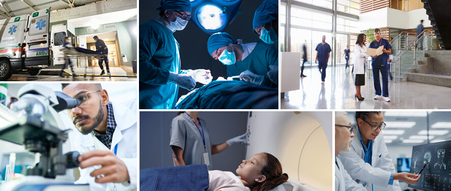 Various stock images of hospital and medical settings
